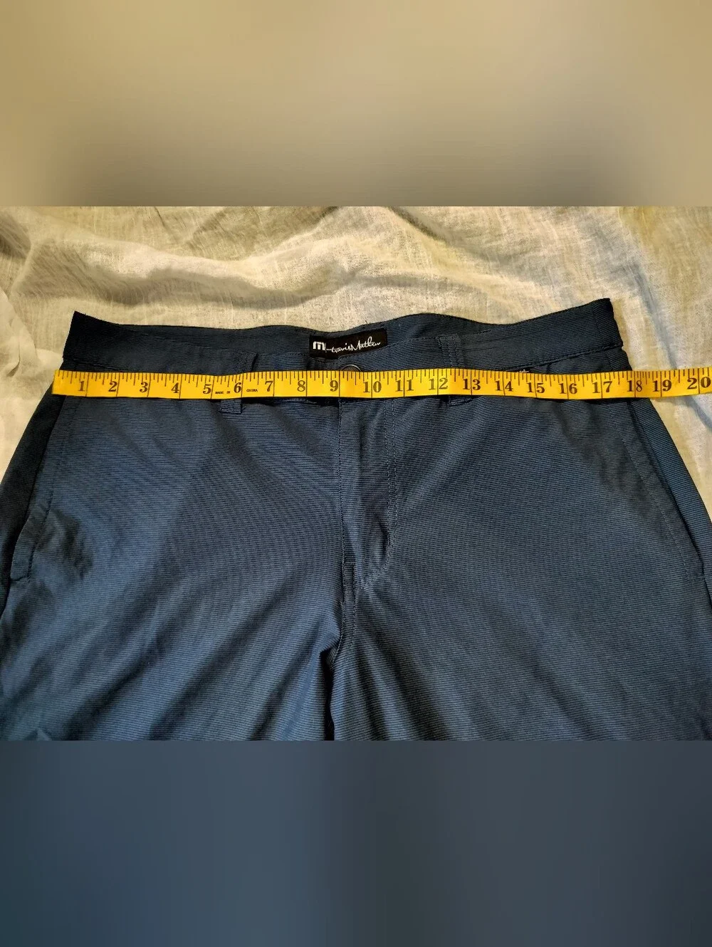 Travis Mathew Navy Blue White Horizontal Stripe Flat-Front Performance Shorts 34